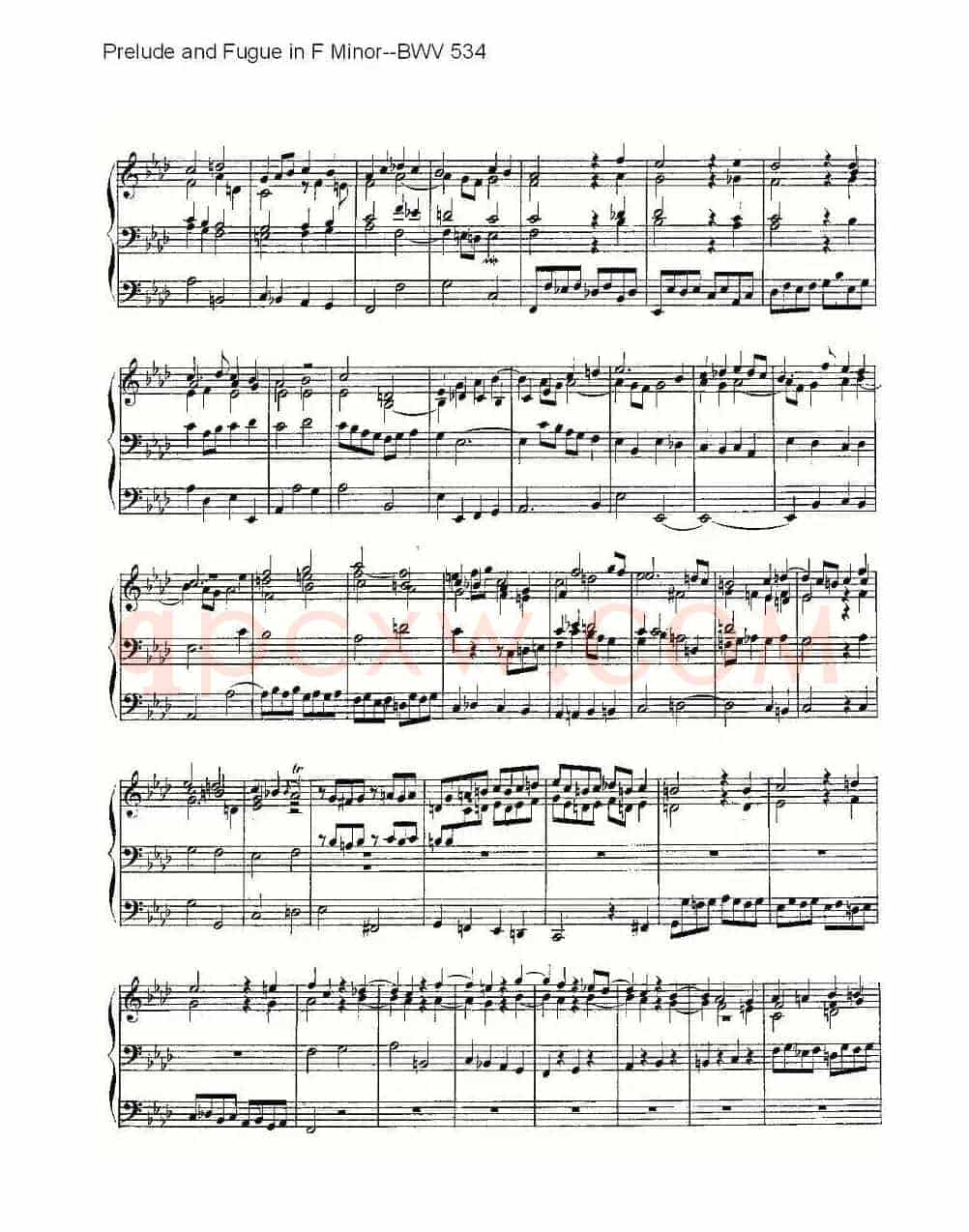 Prelude and Fugue in F Minor--BWV 534 (管风琴谱)