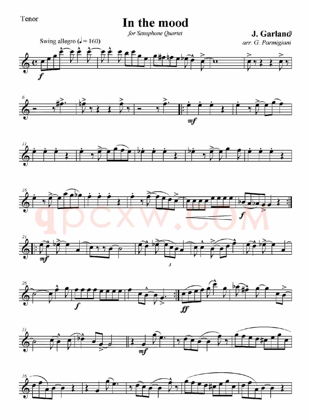 In The Mood（情绪）（四重奏次中音萨克斯分谱）