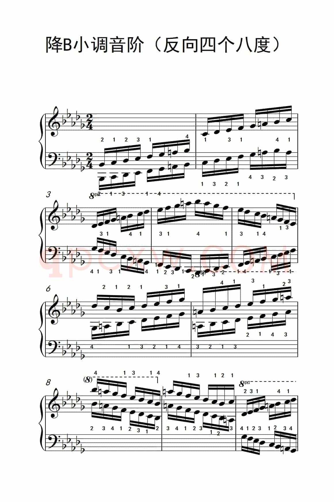 降B小调音阶（反向四个八度）（孩子们的钢琴音阶、和弦与琶音 2）