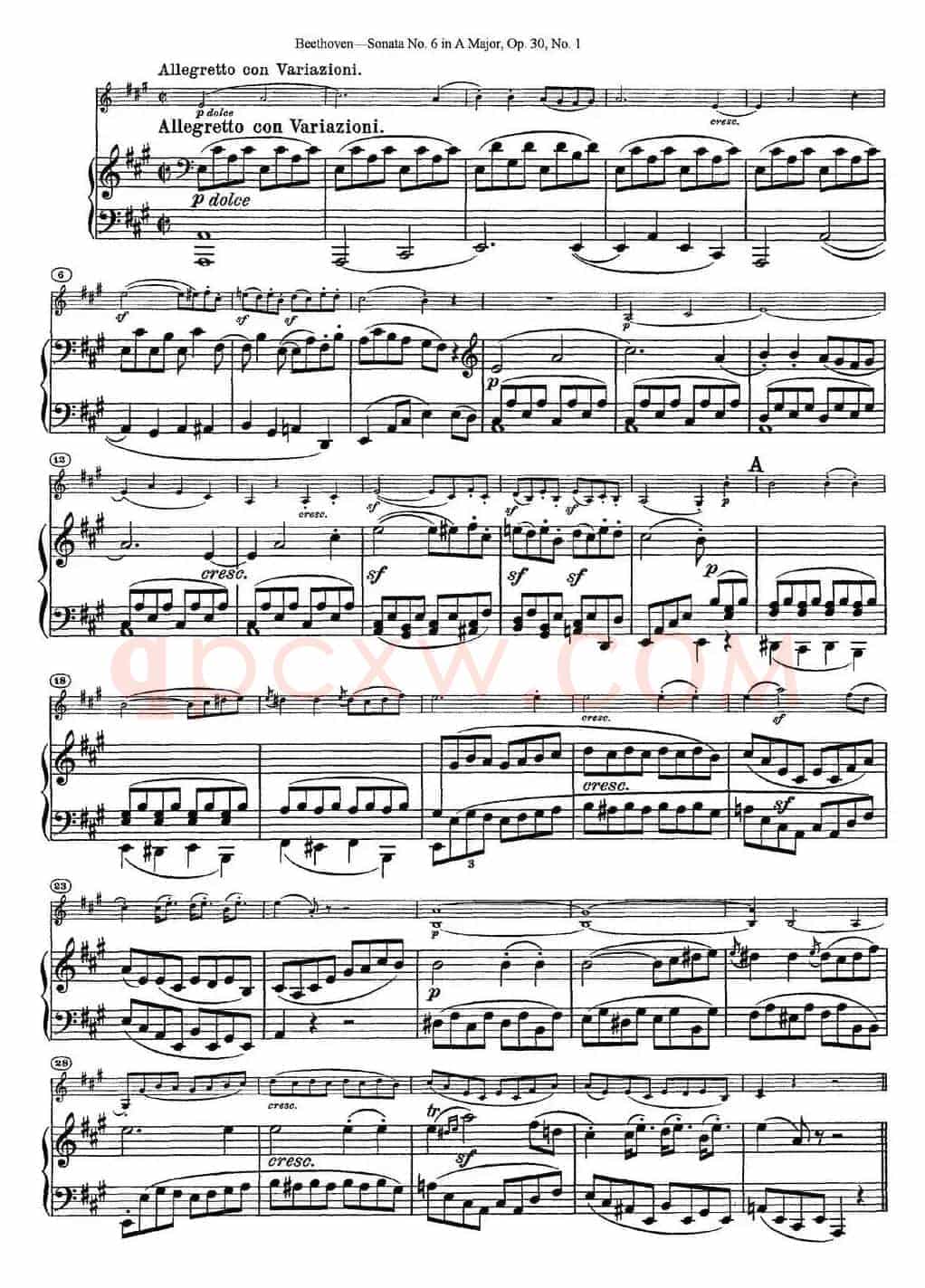 Violin Sonata No.6 in A Major Op.30 No.1（小提琴+钢琴伴奏）