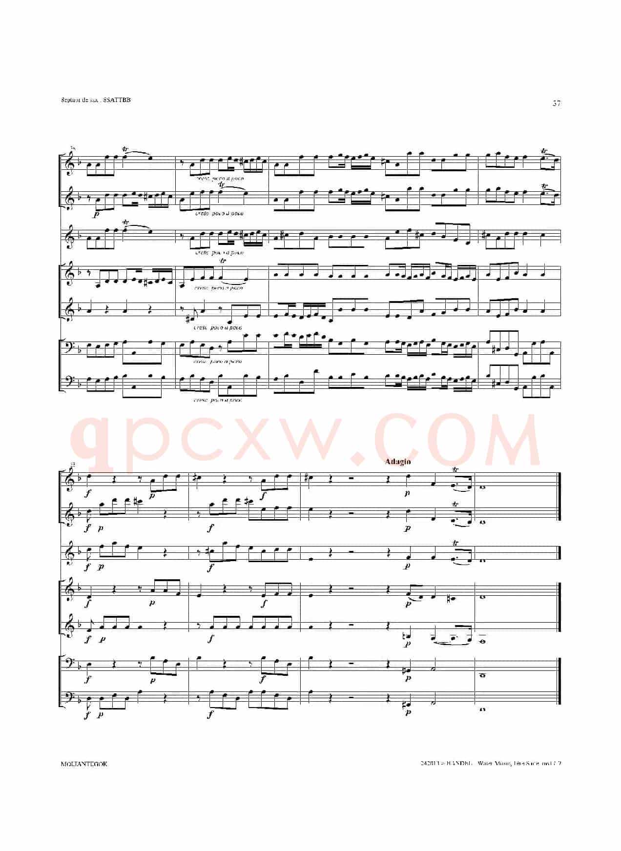 Water Music（HWV.348 No.1）（萨克斯合奏总谱）