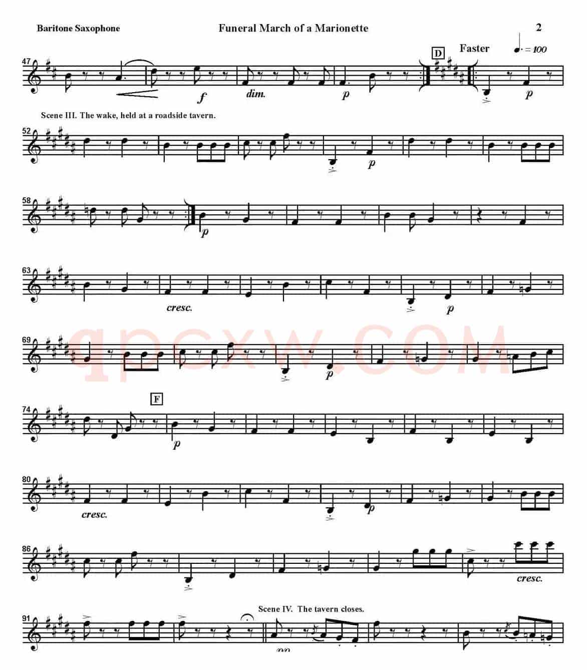 FUNERAL MARCH OF A MARIONETTE（四重奏·上低音萨克斯分谱）