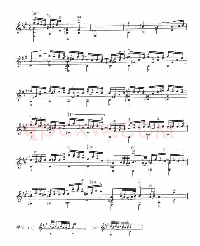 古典吉他考级七级外国乐曲B组（3、A大调奏鸣曲）