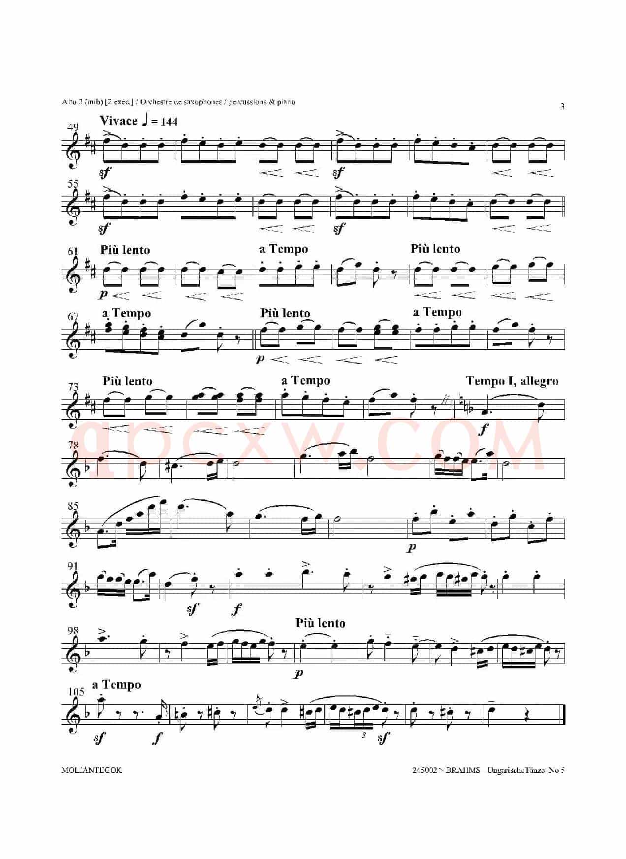 Ungarische Tnze No 5（十五重奏​Alt.1-2-3​分谱）