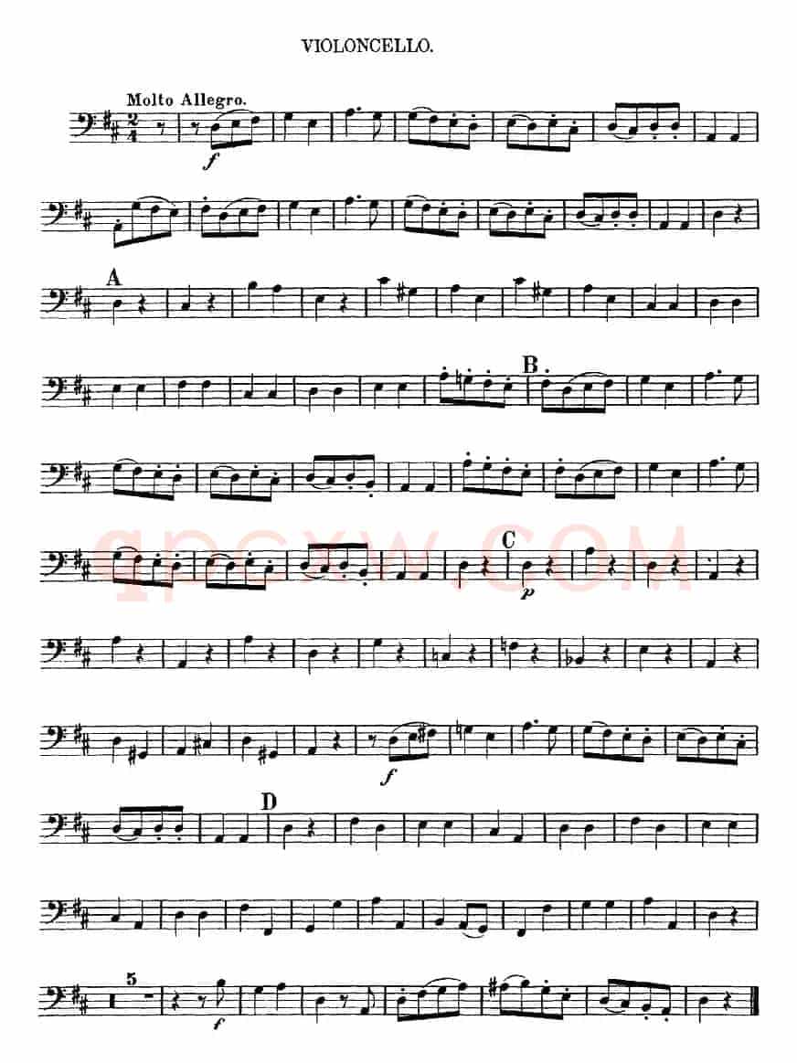 Mozart《Quartet No.2 in D Major,K.155》（Cello分谱）