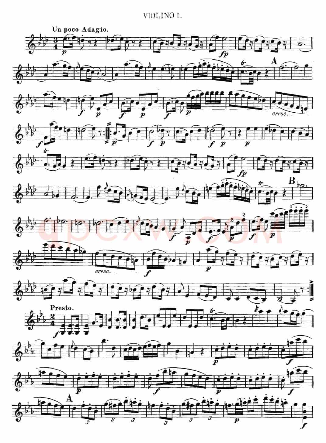 Mozart《Quartet No.7 in Eb Major,K.160》（Violin 1分谱）