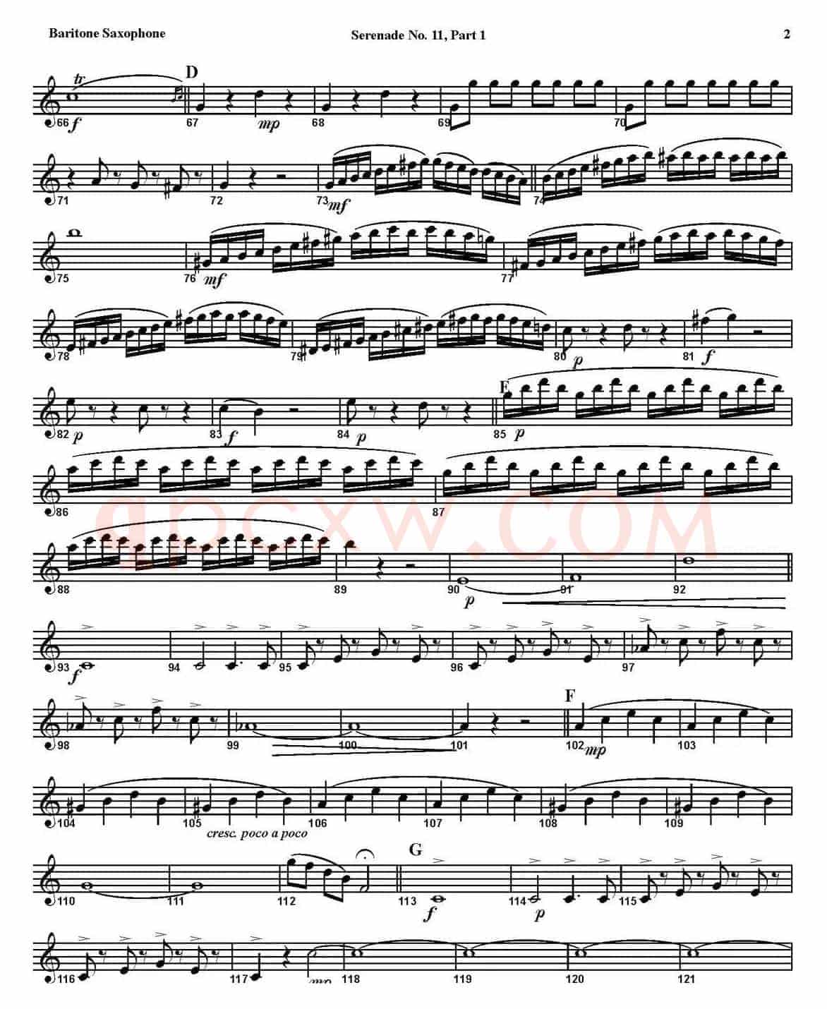 SERENADE No.11 in Eb，K.375 Part 1（四重奏·上低音萨克斯分谱）