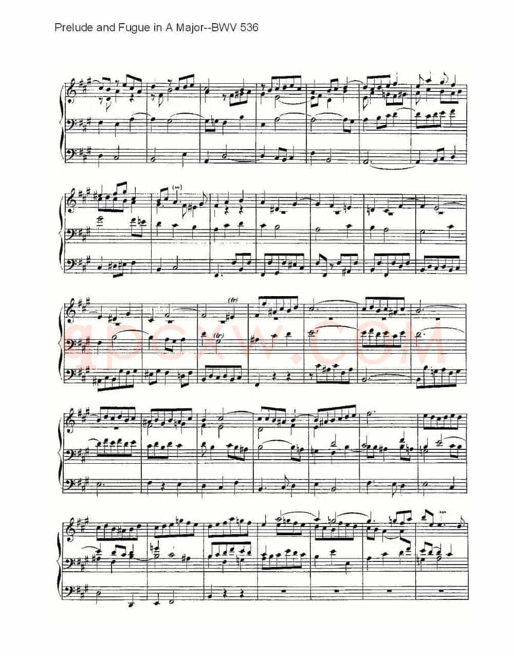 Prelude and Fugue in A Major--BWV 536 (管风琴谱)