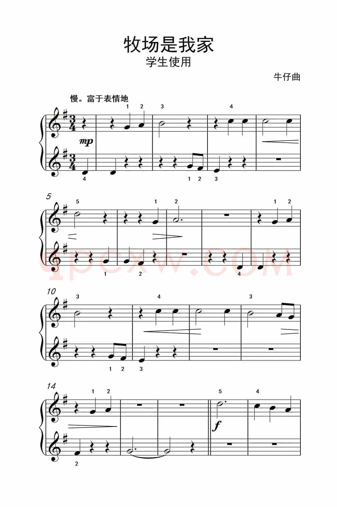 牧场是我家-学生使用（约翰·汤普森 成人钢琴教程 第一册）