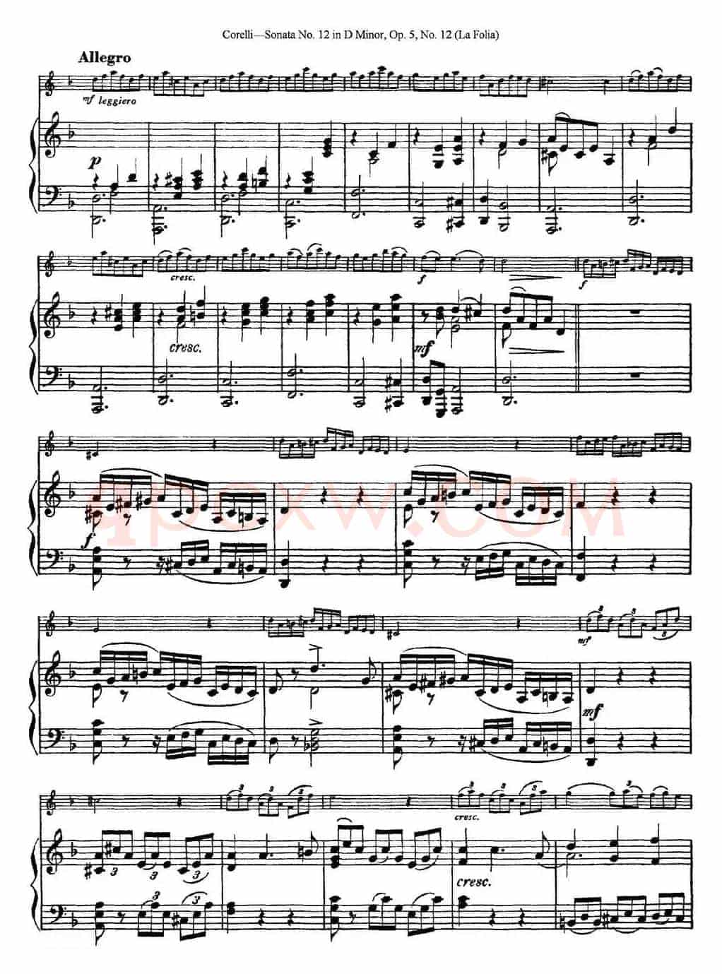 Sonata No.12 in D Minor Op.5 No.12（小提琴+钢琴伴奏）