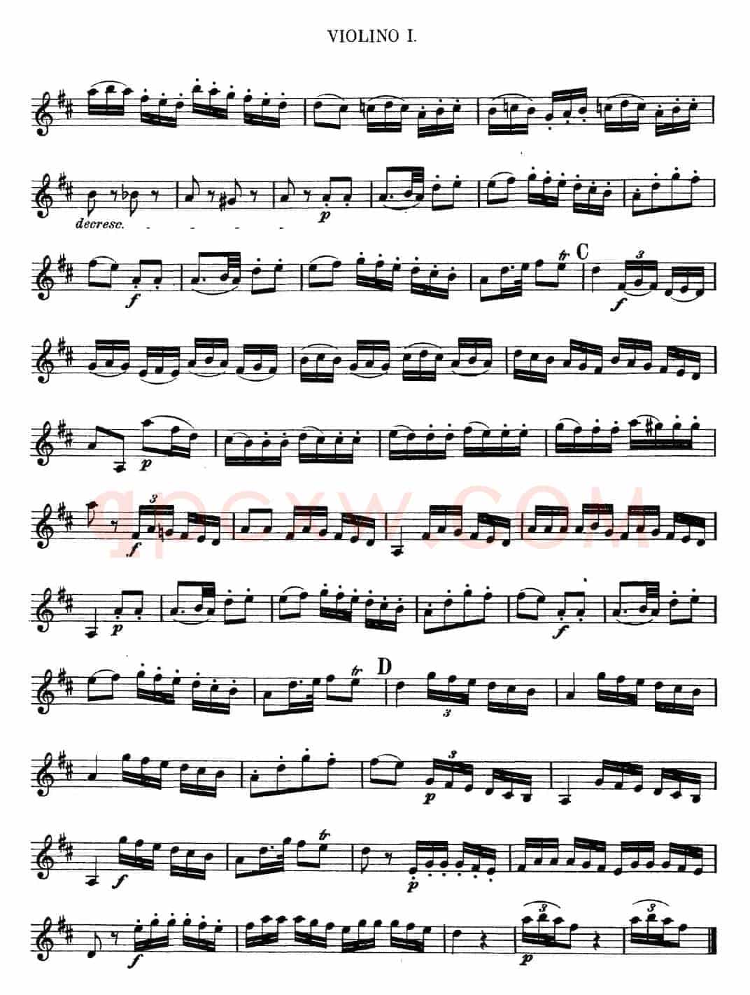 Mozart《Quartet No.13 in D Minor,K.173》（Violin 1分谱）