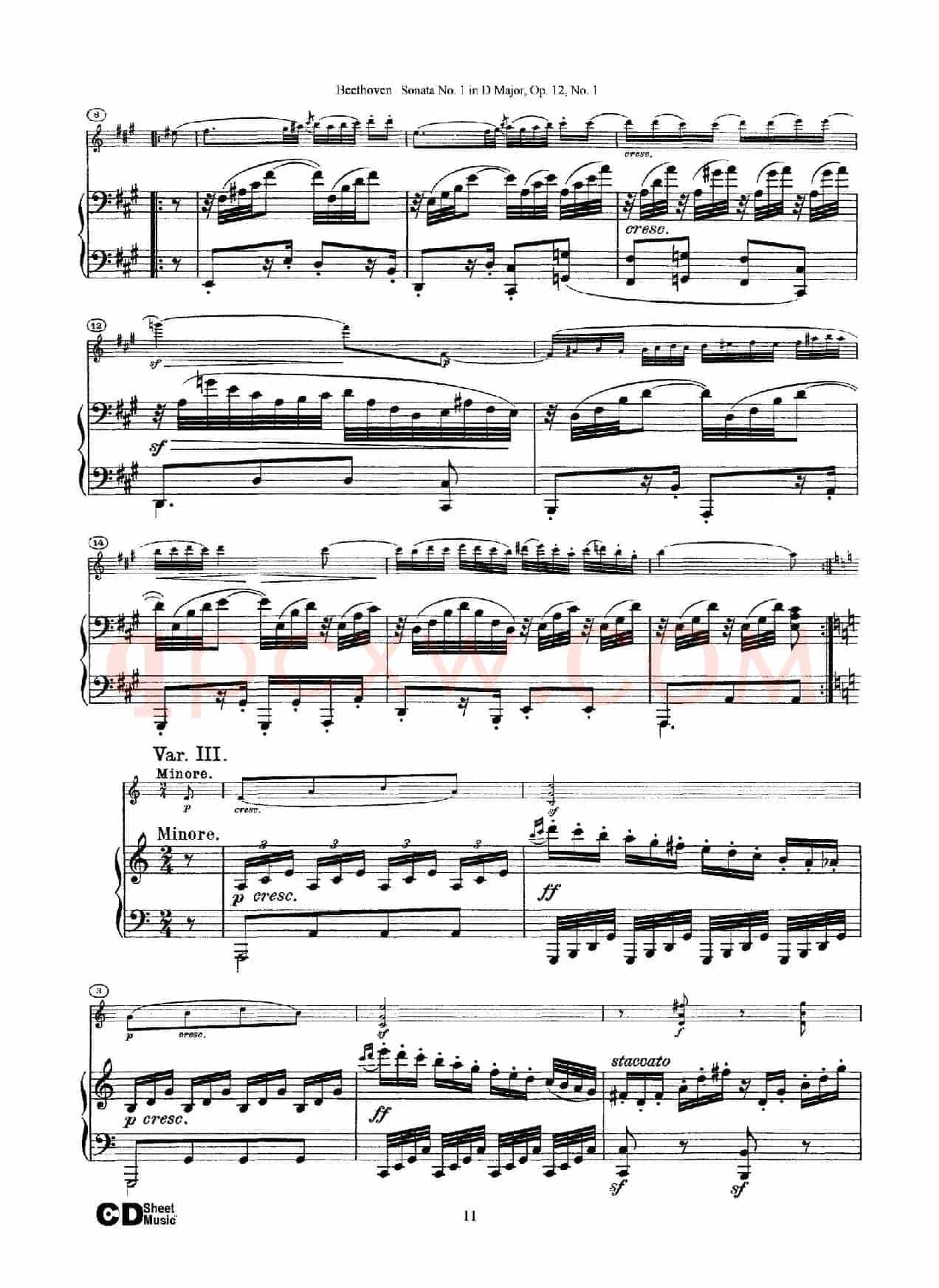 D大调第一小提琴奏鸣曲（Sonata No.1 in D Major Op.12,No.1）（小提琴+钢琴伴奏）