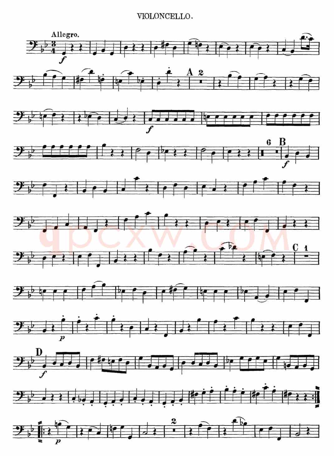 Mozart《Quartet No.6 in Bb Major,K.159》（Cello分谱）