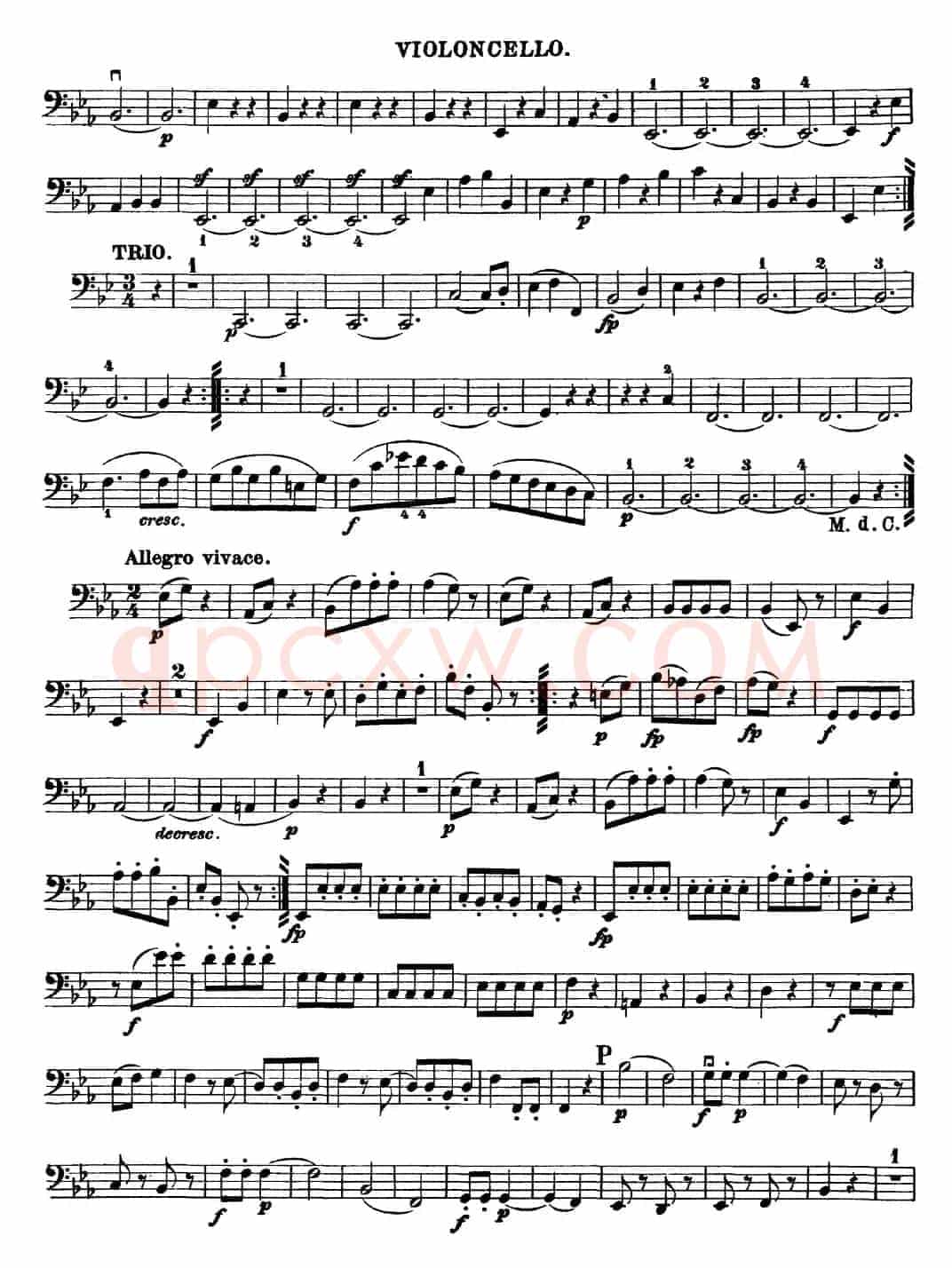 Mozart《Quartet No.16 in Eb Major,K.428》（Cello分谱）