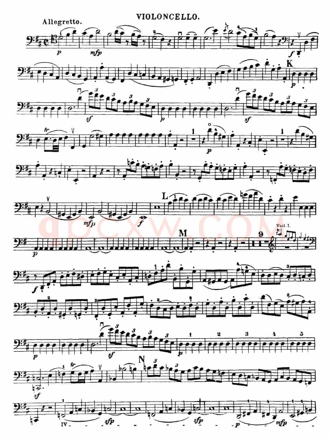 Mozart《Quartet No.21 in D Major,K.575》（Cello分谱）
