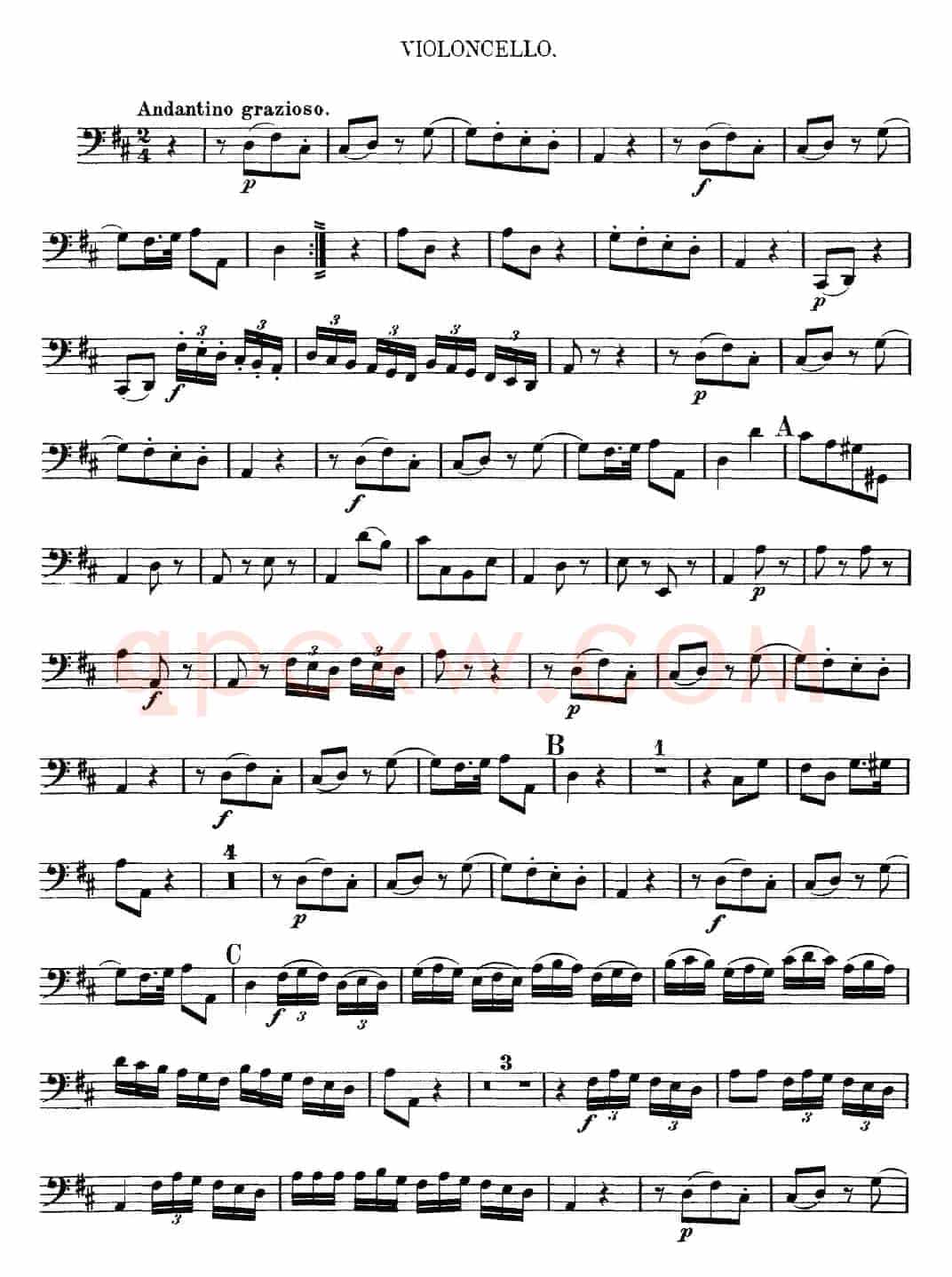 Mozart《Quartet No.13 in D Minor,K.173》（Cello分谱）