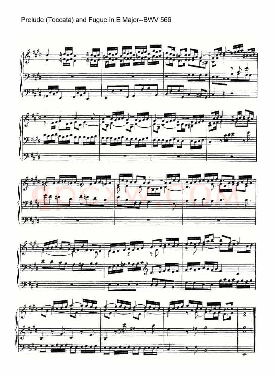 Prelude (Toccata) and Fugue in E Major--BWV 566（管风琴谱）
