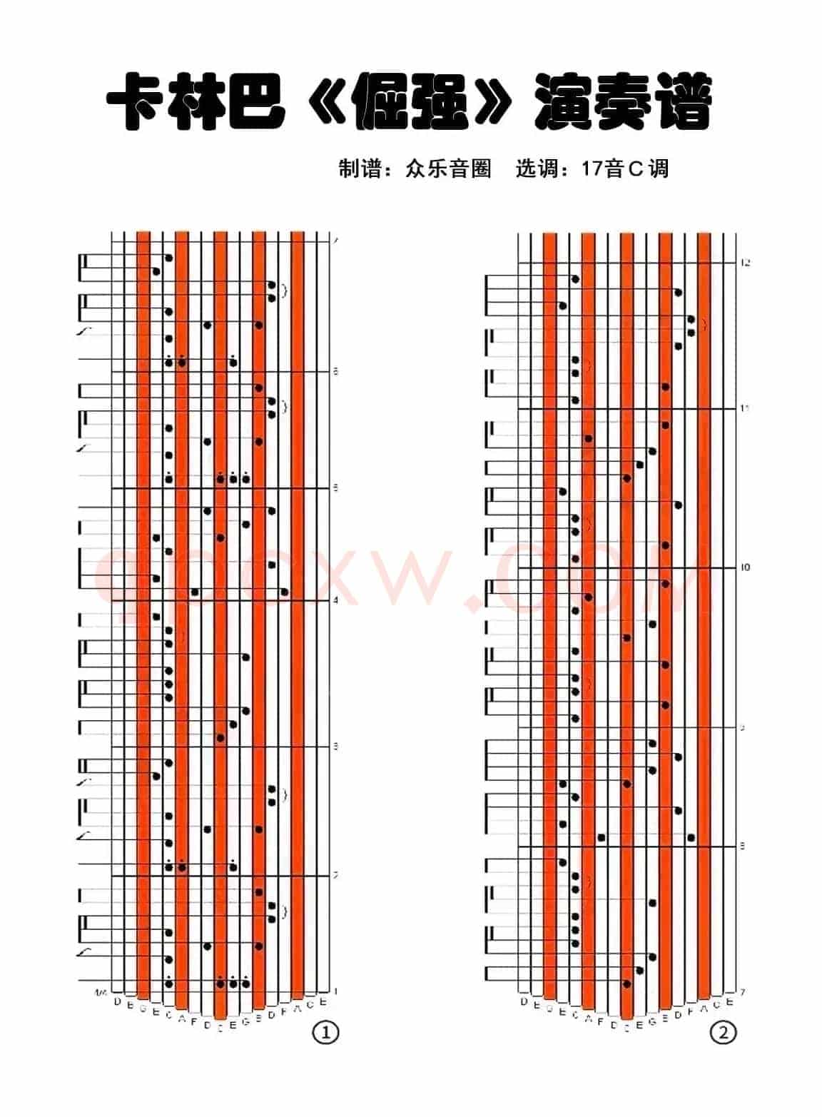 倔强（拇指琴卡林巴琴演奏谱）