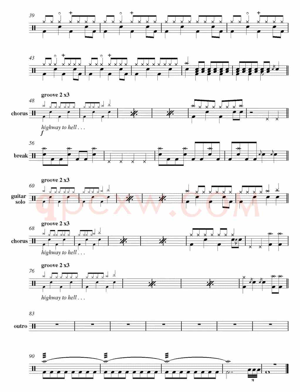 爵士鼓谱：AcDc - Highway to hell
