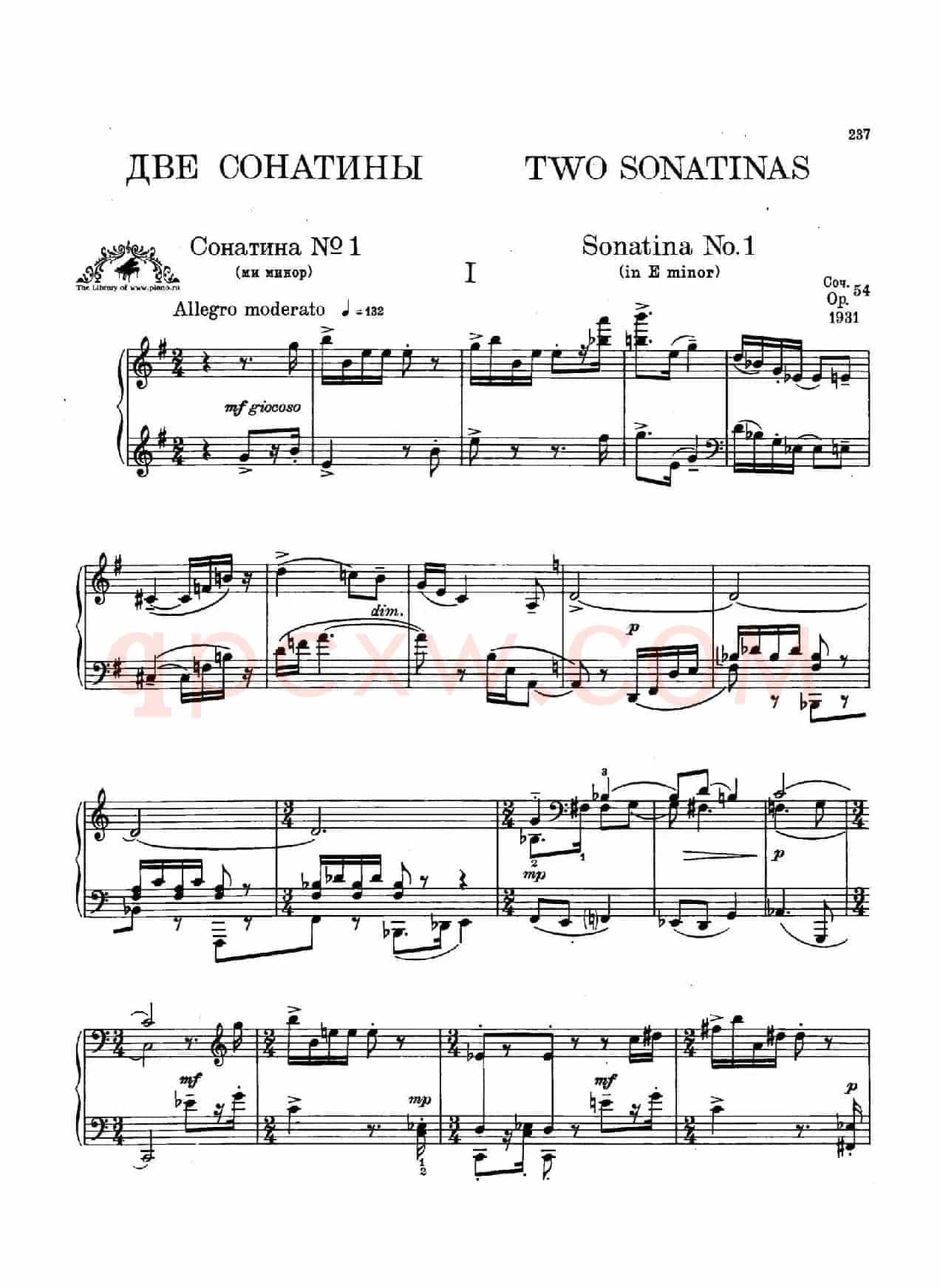 Two Sonatinas for Piano Op.54 No.1(2首钢琴小奏鸣曲·1)