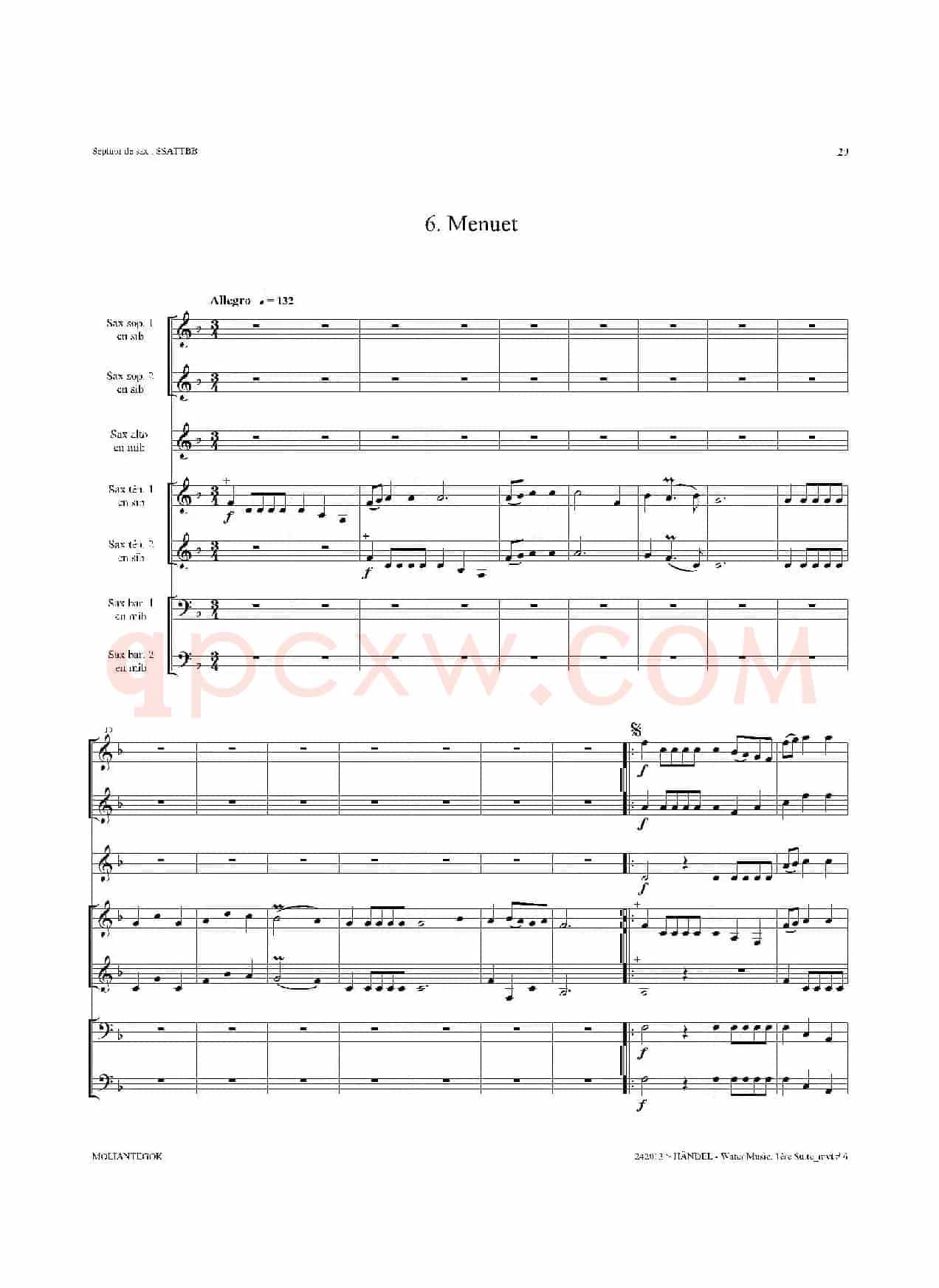 Water Music（HWV.348 No.1）（萨克斯合奏总谱）