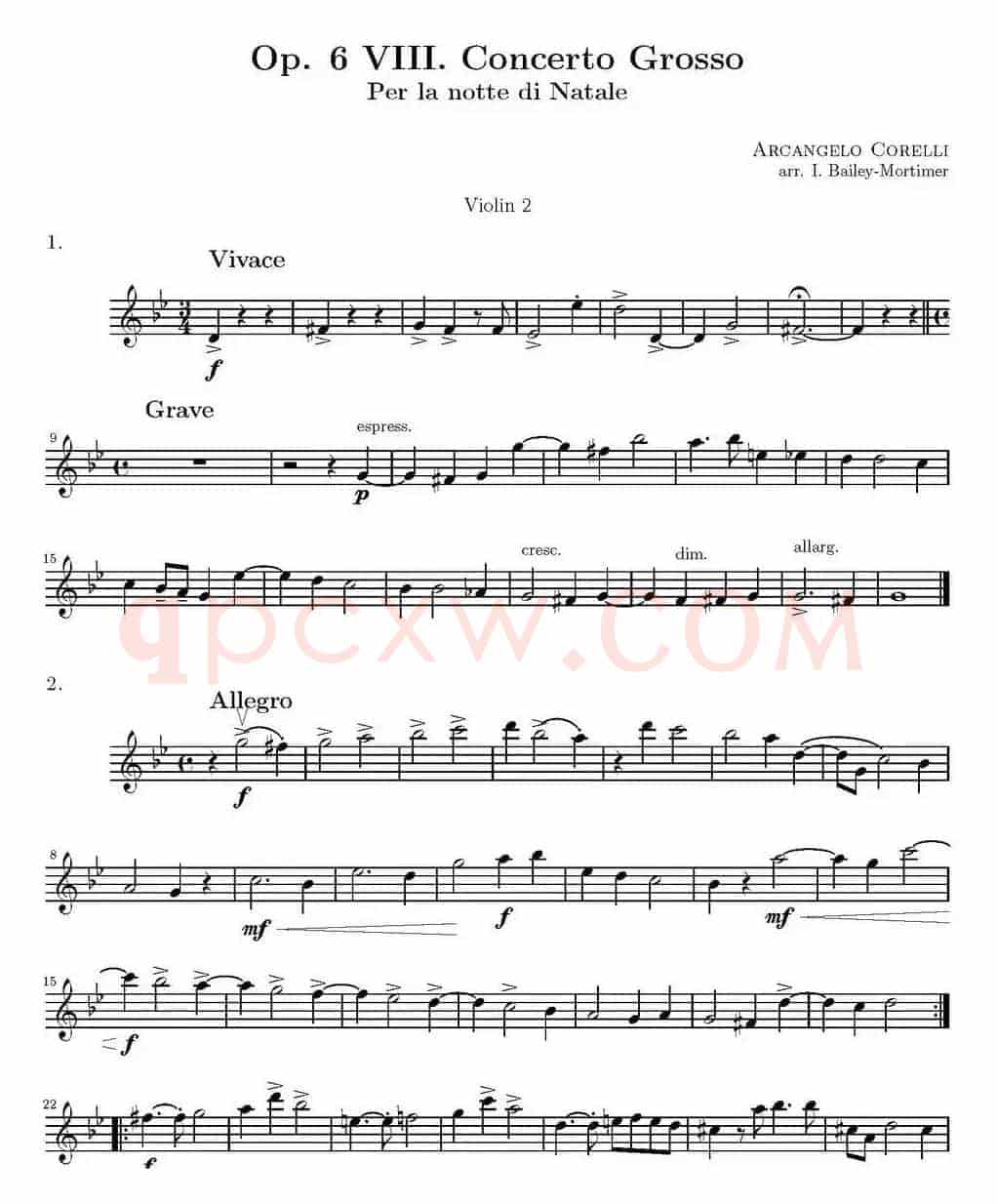 Op.6 VIII. Concerto Grosso（大协奏曲）（四重奏第二小提琴分谱）