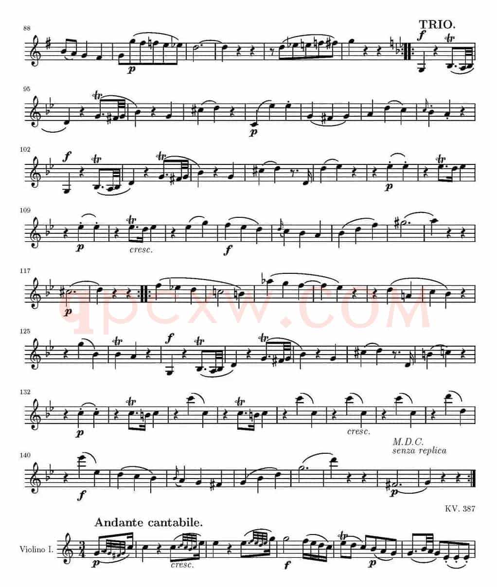 String Quartet KV.387（弦乐四重奏第一小提琴分谱）