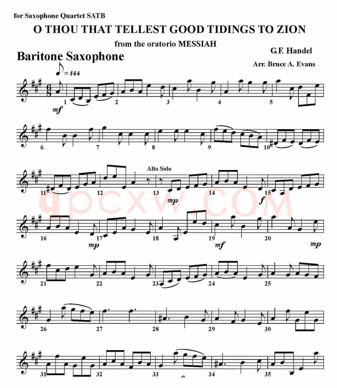 O THOU THAT TELLEST GOOD TIDINGS TO ZION（四重奏·上低音萨克斯分谱）