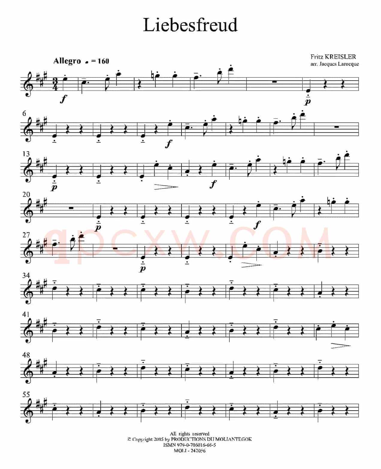 Liebesfreud（四重奏第一上低音萨克斯分谱）