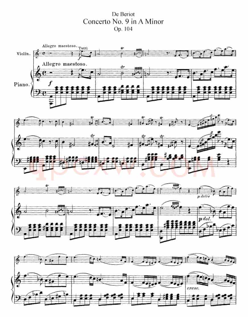 Beriot《Concerto No.9 in A Minor》Op.104（贝里奥《A小调第九小提琴协奏曲》Op.104、小提琴+钢琴伴奏）