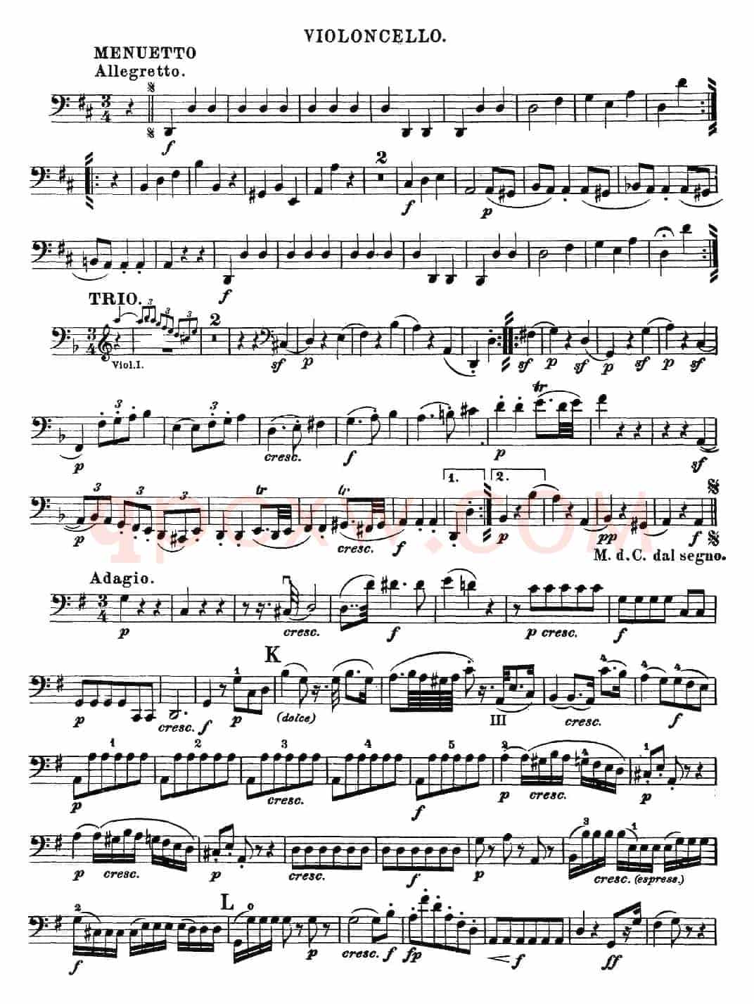 Mozart《Quartet No.20 in D Major,K.499》（Cello分谱）