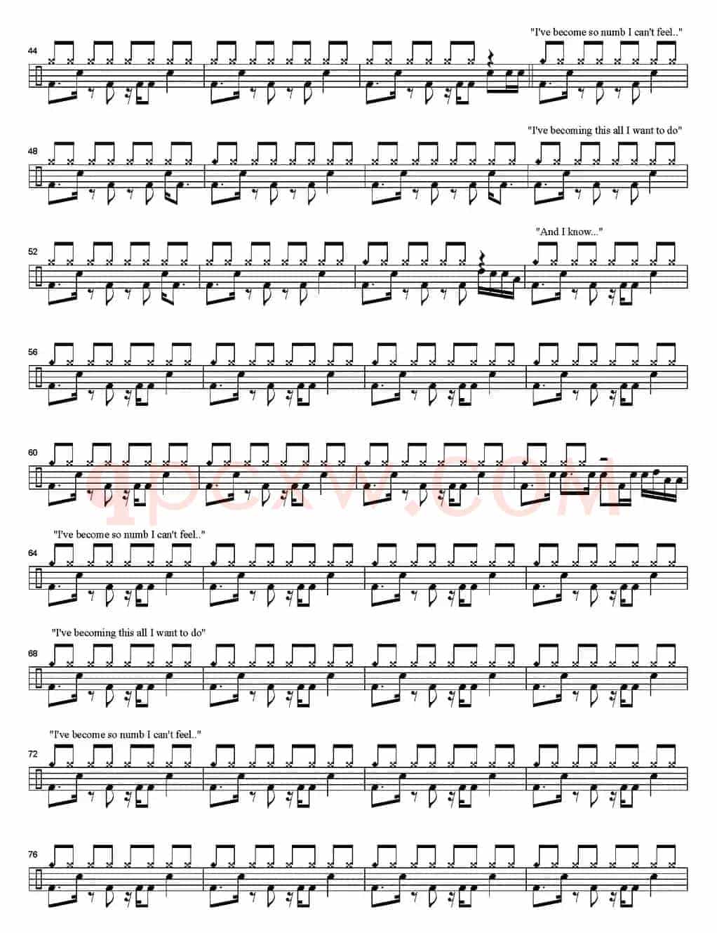爵士鼓谱：Linkin Park - Numb