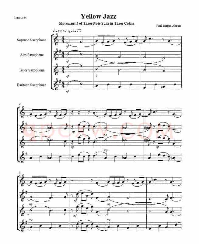 Yellow Jazz（saxophone quartet、四重奏）