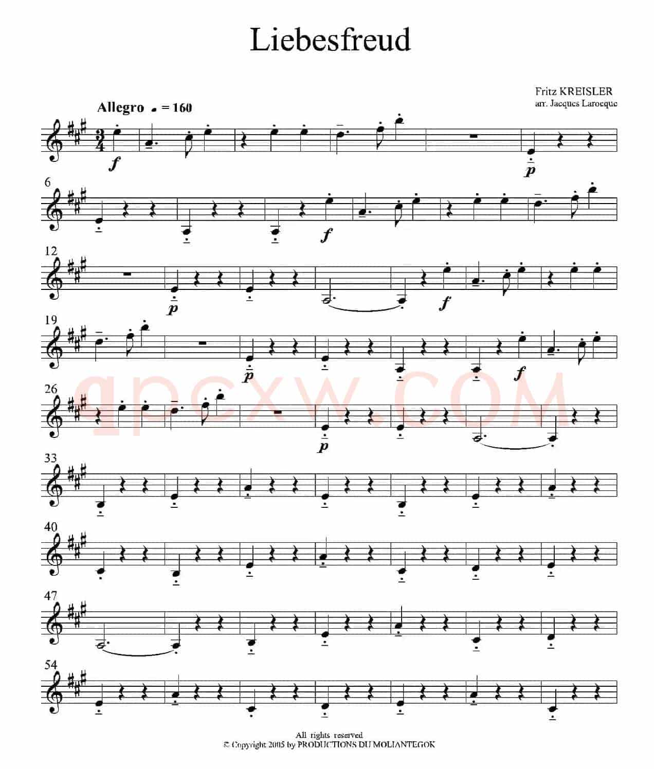 Liebesfreud（四重奏第二上低音萨克斯分谱）