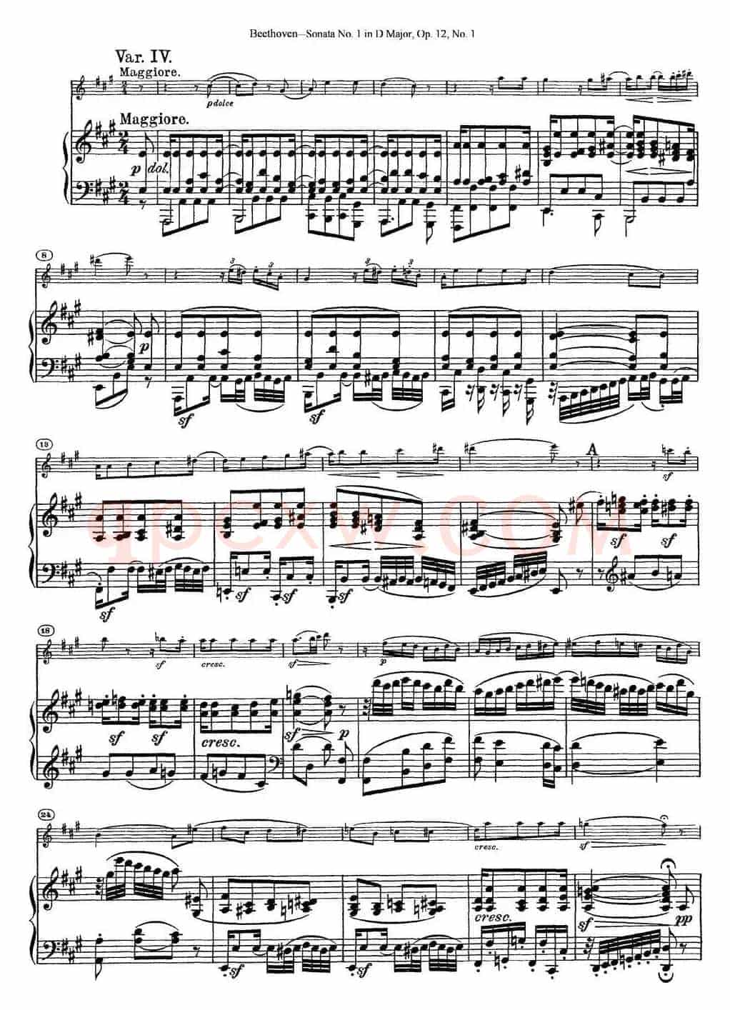Violin Sonata No.1 in D Major Op.12 No.1（小提琴+钢琴伴奏）