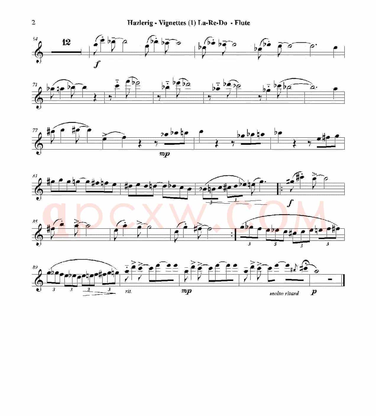 Three jazz vignettes（第一乐章）（三重奏长笛分谱）