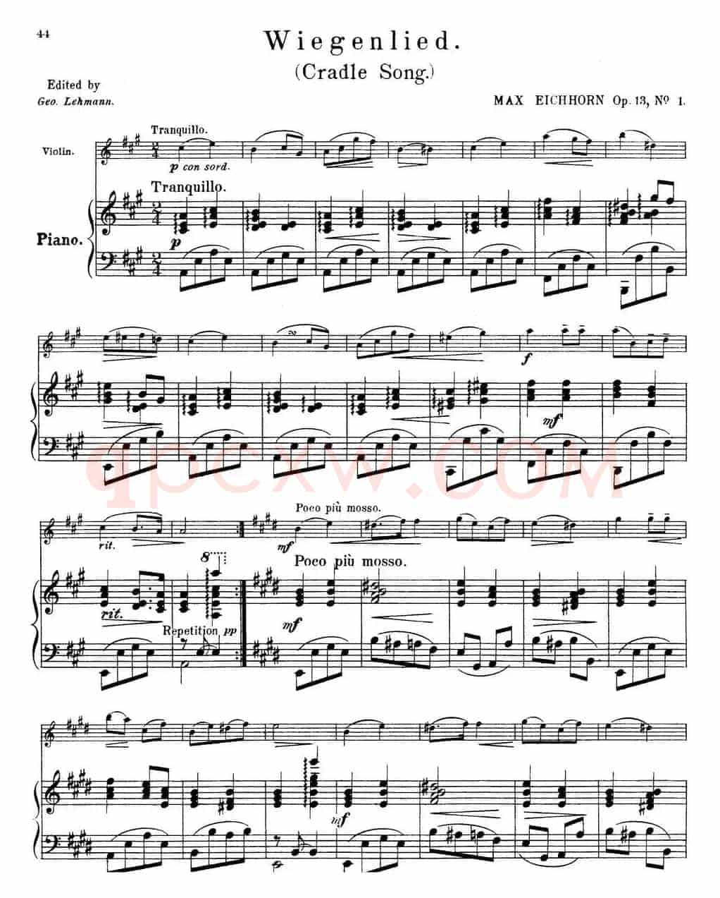 25首小提琴曲合集:Wiegenlied.(Cradle Song.)(MAX EICHHORN Op.13,No.1)(小提琴+钢琴伴奏)