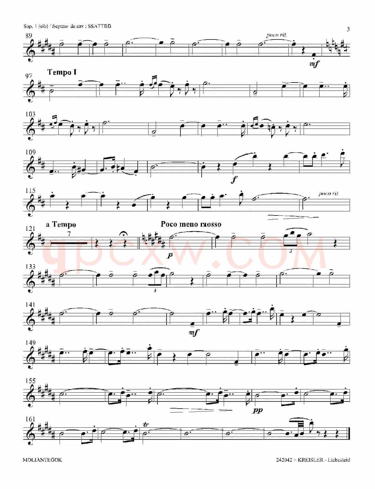 Liebesleid（四重奏、第1、2高音萨克斯分谱）