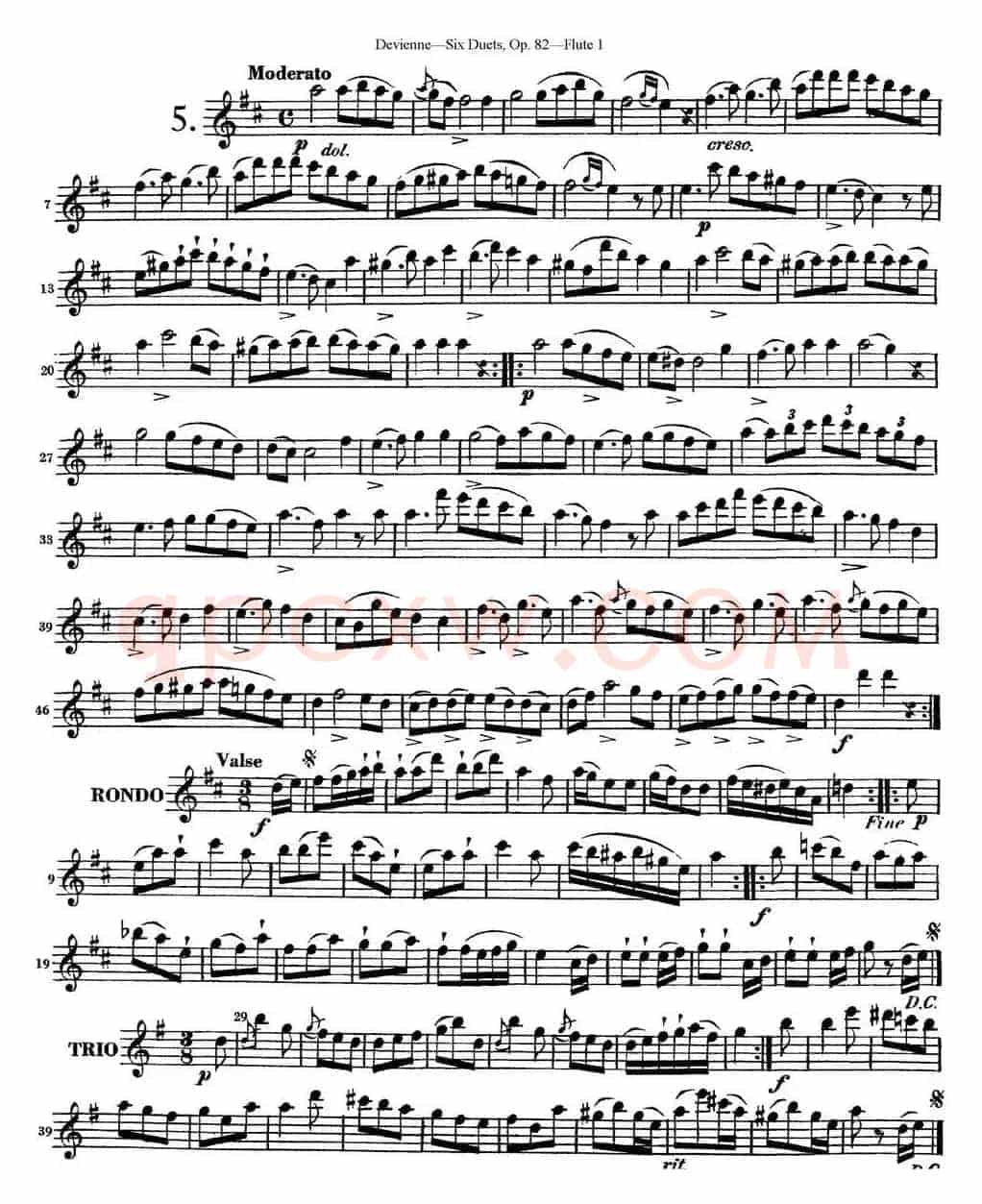 德维埃纳六个长笛二重奏小段Op.82——Flute 1（NO.5）