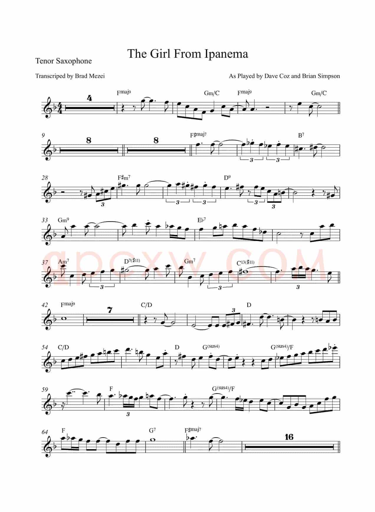 The Girl From Ipanema（次中音萨克斯）