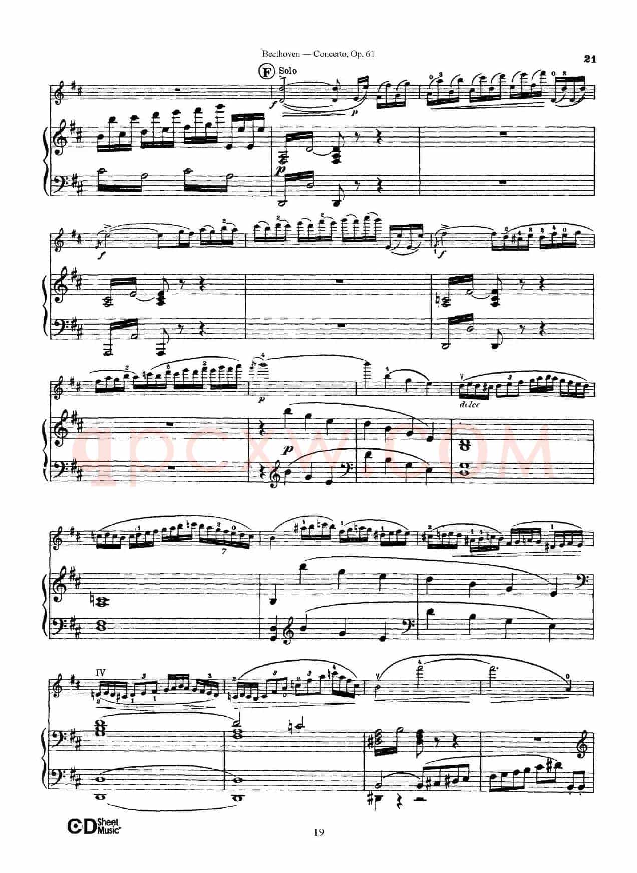 D大调小提琴协奏曲 Op.61(小提琴与钢琴版)