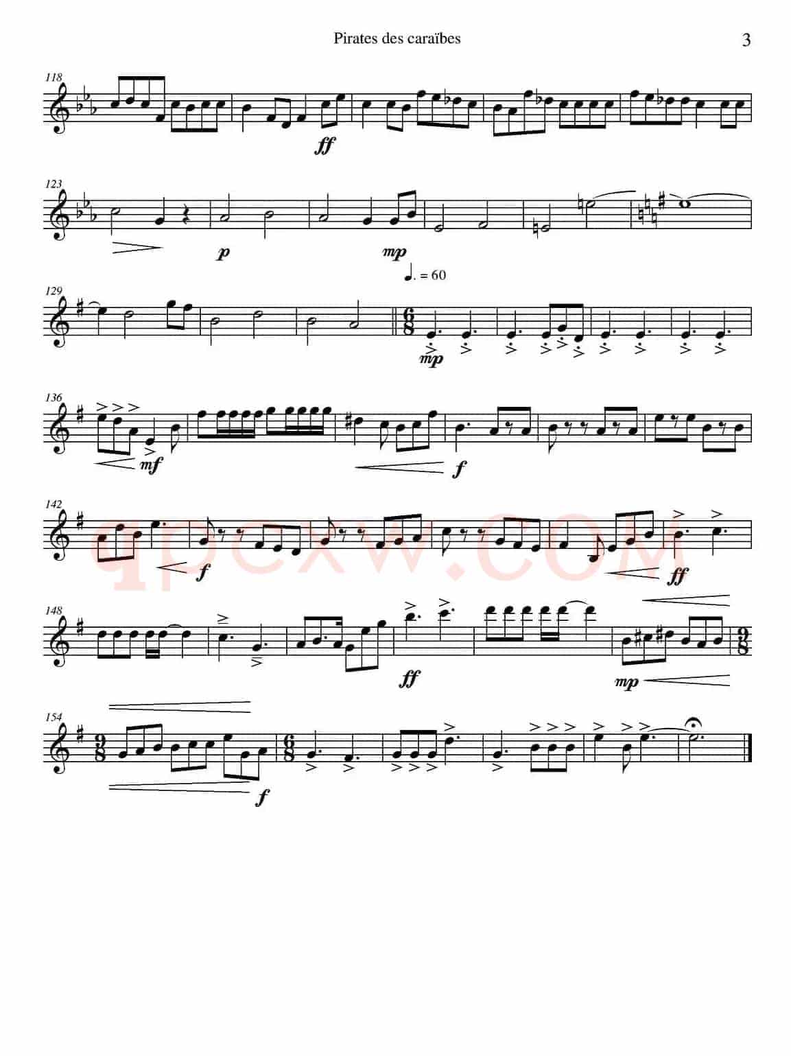 加勒比海盗（四重奏之次中音萨克斯分谱）