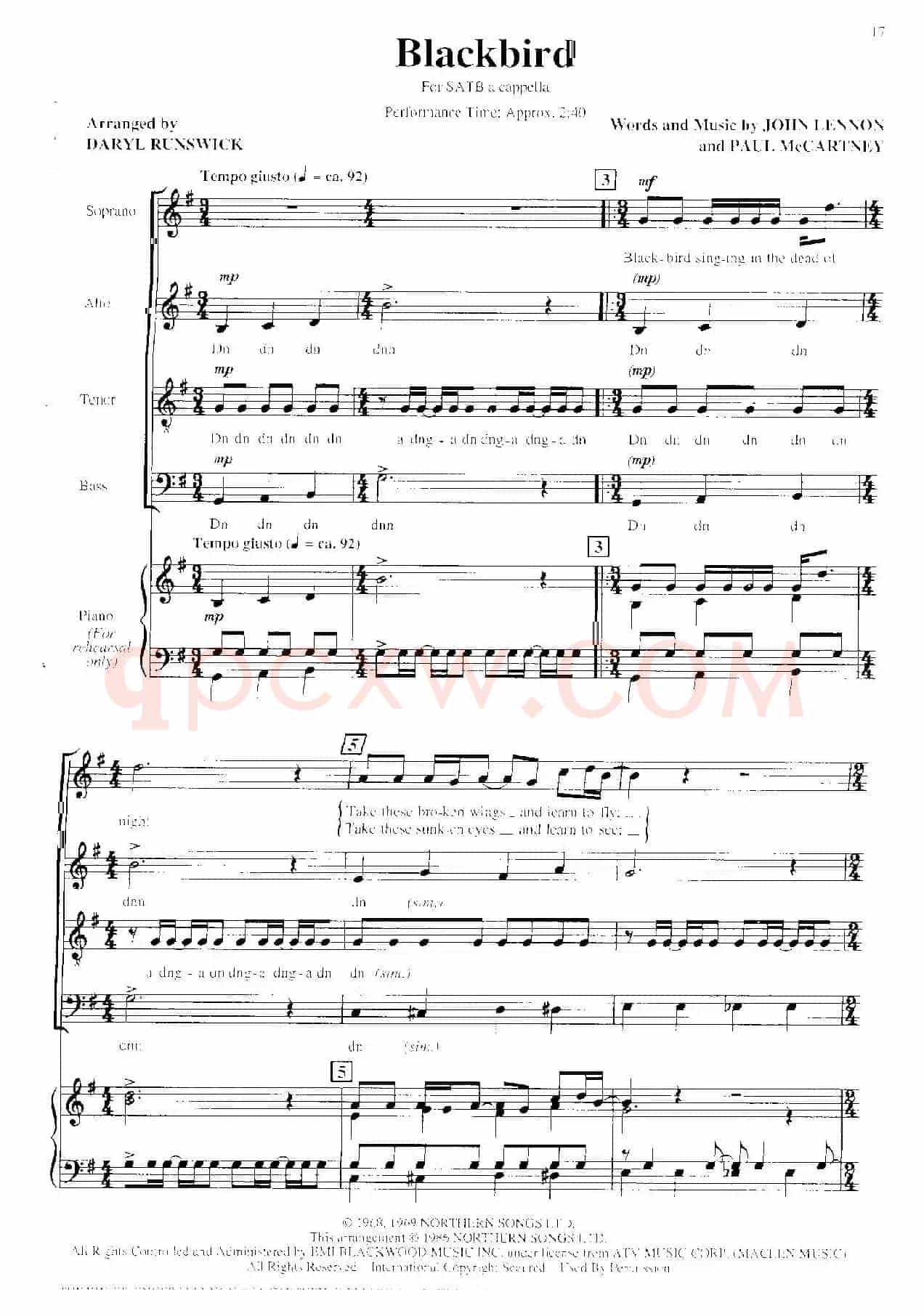 Blackbird（四重奏+钢琴伴奏）