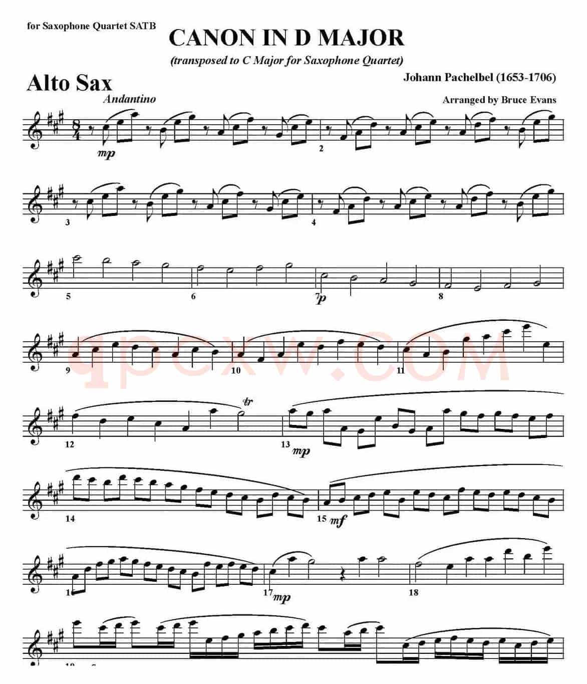 CANON IN D MAJOR（四重奏·中音萨克斯分谱）