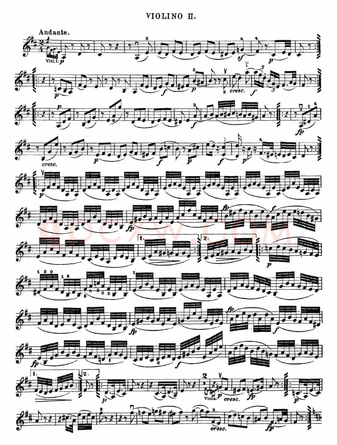 Mozart《Quartet No.18 in A Major,K.464》（Violin 2分谱）