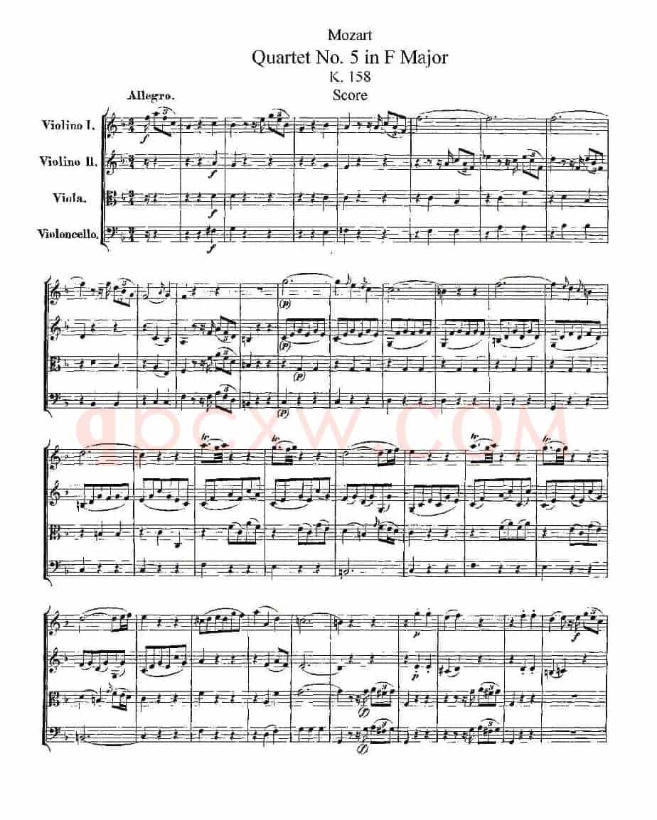 Quartet No. 5 in F Major, K. 158（F大调第五弦乐四重奏）