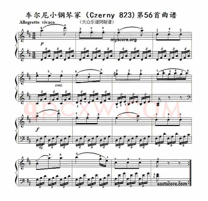 车尔尼《小钢琴家》(Czerny 823)第56首(曲谱及练习提示)