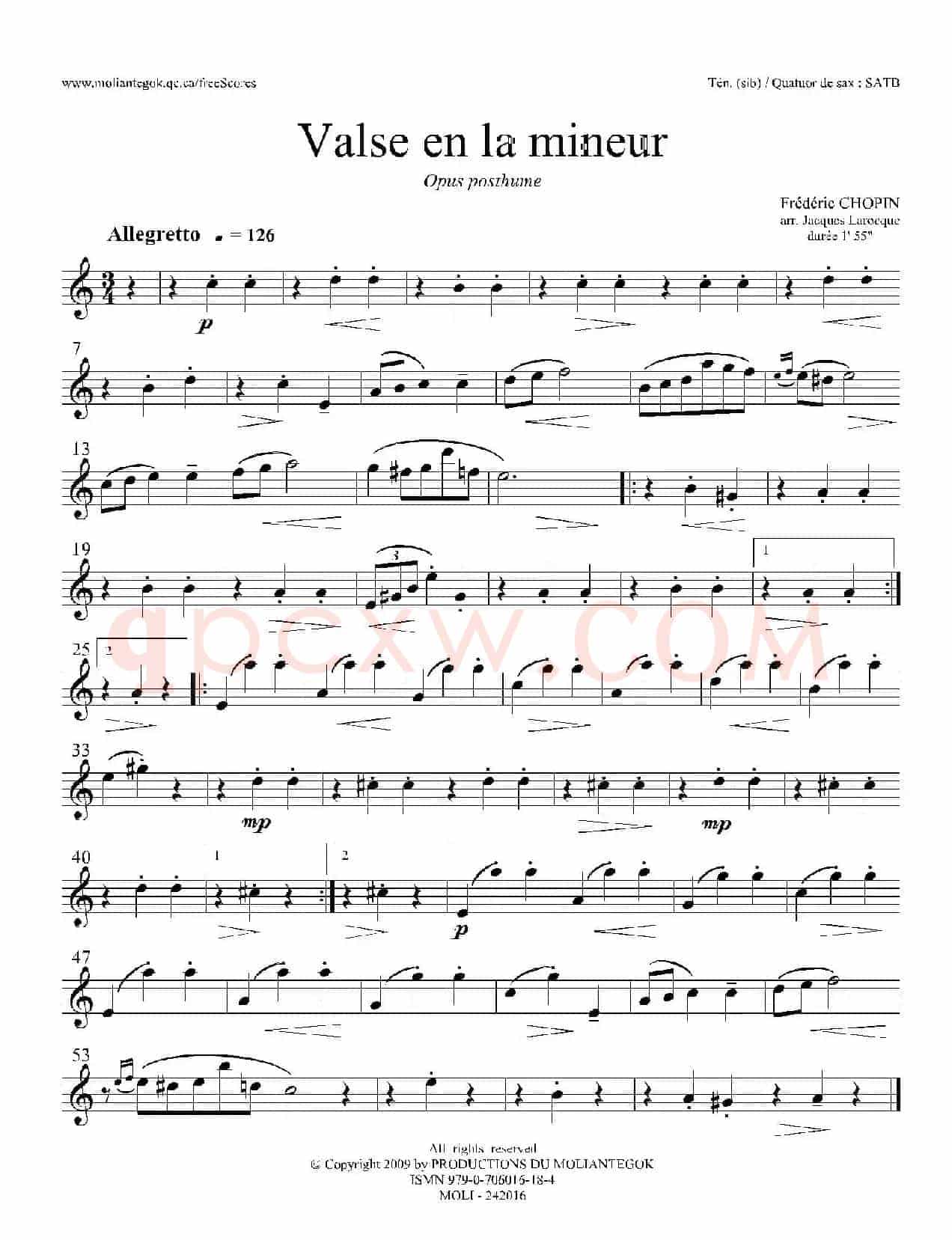 a小调圆舞曲 B.150（四重奏次中音萨克斯分谱）