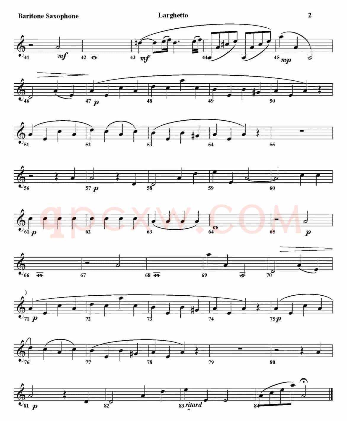 LARGHETTO（四重奏·上低音萨克斯分谱）