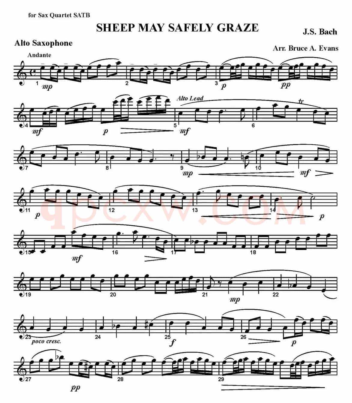 SHEEP MAY SAFELY GRAZE（四重奏·中音萨克斯分谱）